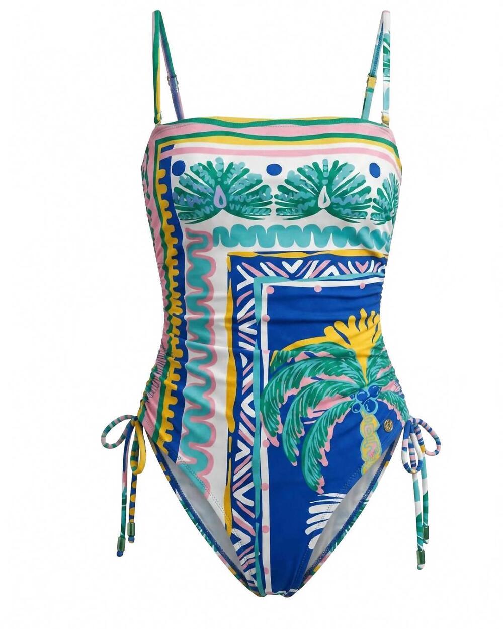 NEW BAYE LONDON women's ruched side swimsuit in blue palm